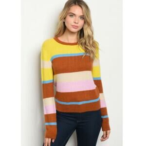G.I.L.I Got It Love It Yellow Stripe Crew Neck Sweater - Size S